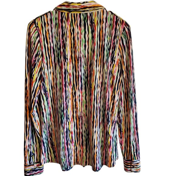 BCBGMAXAZRIA Urban Explosion Multi-Color Abstract Button Front Blouse Large - Picture 2 of 16